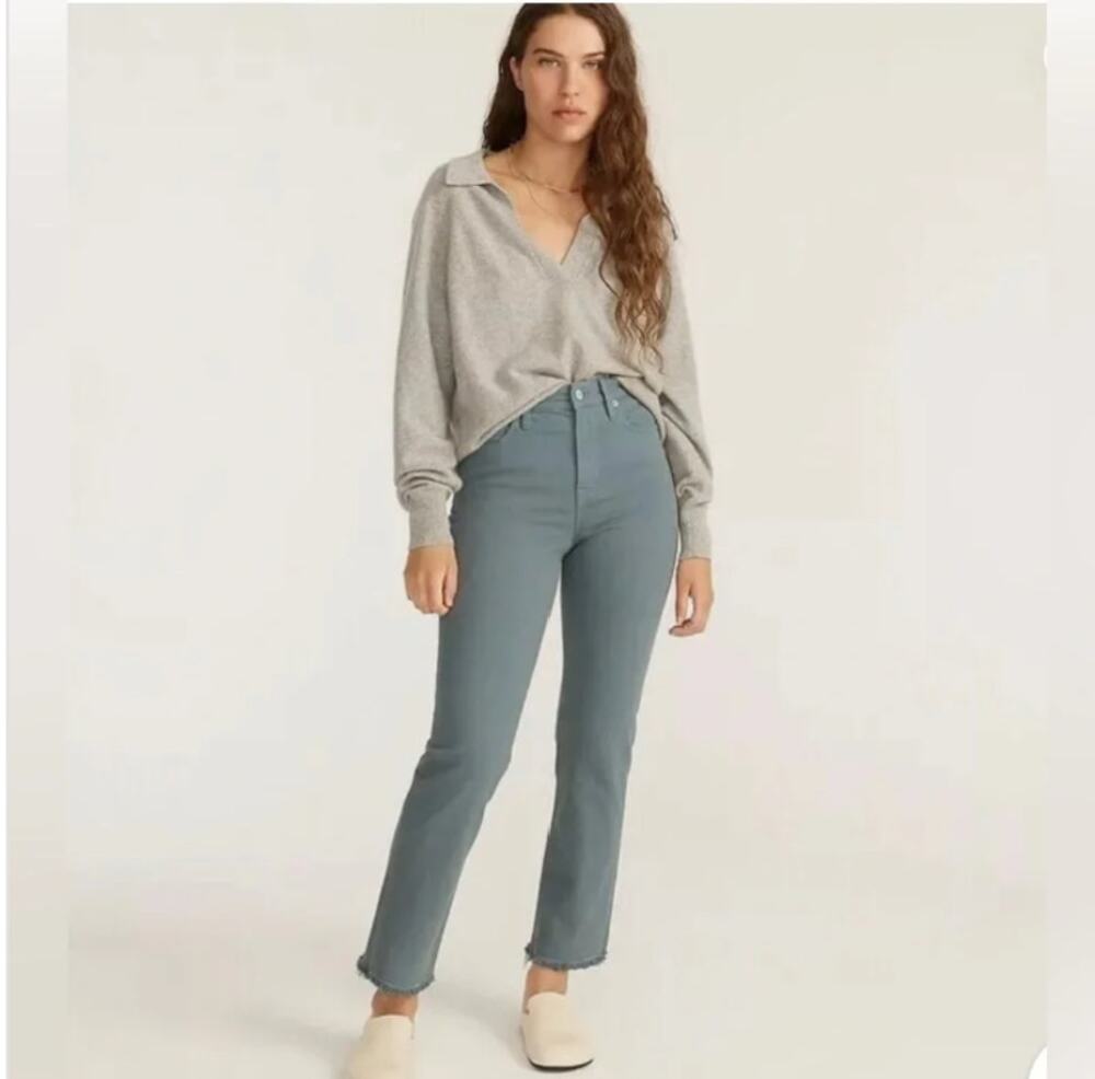 New J.Crew Women's Slate Green Classic Straight Leg Raw Frayed Hem Jeans Size 27